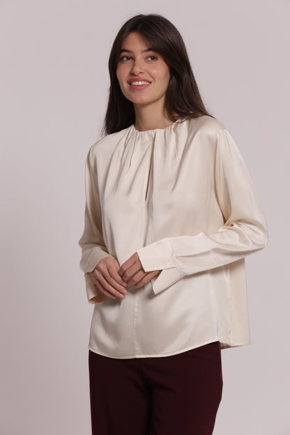 BLUSA SCOLLO TONDO IN RASO DI VISCOSA