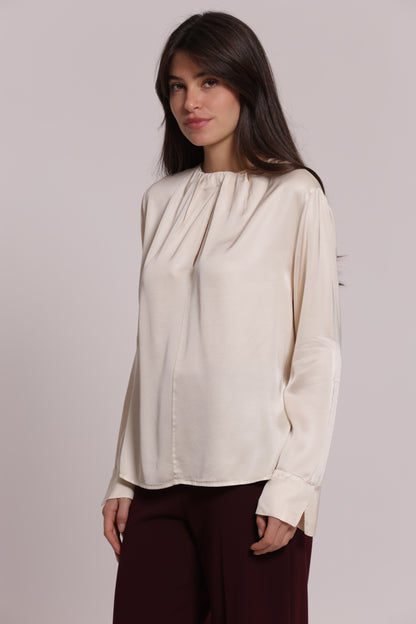 BLUSA SCOLLO TONDO IN RASO DI VISCOSA