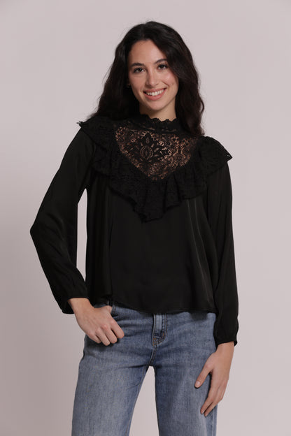BLUSA IN RASO DI VISCOSA CON DETTAGLIO PIZZO