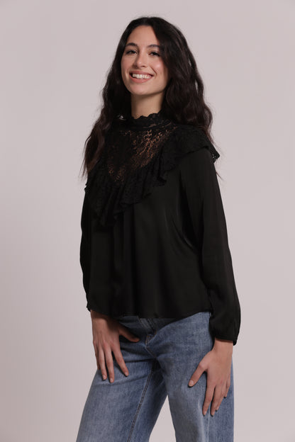 BLUSA IN RASO DI VISCOSA CON DETTAGLIO PIZZO