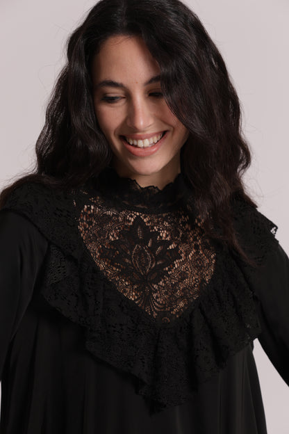 BLUSA IN RASO DI VISCOSA CON DETTAGLIO PIZZO