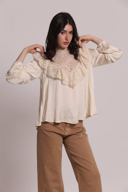 BLUSA IN RASO DI VISCOSA CON DETTAGLIO PIZZO