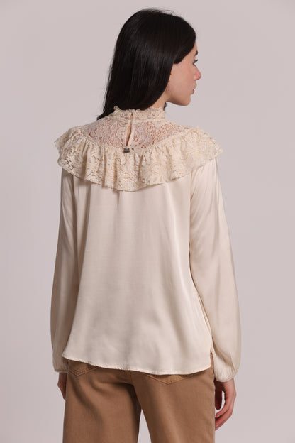 BLUSA IN RASO DI VISCOSA CON DETTAGLIO PIZZO