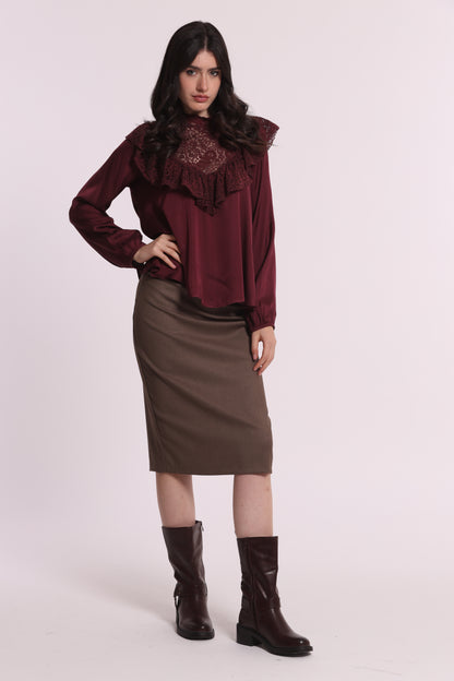 BLUSA IN RASO DI VISCOSA CON DETTAGLIO PIZZO
