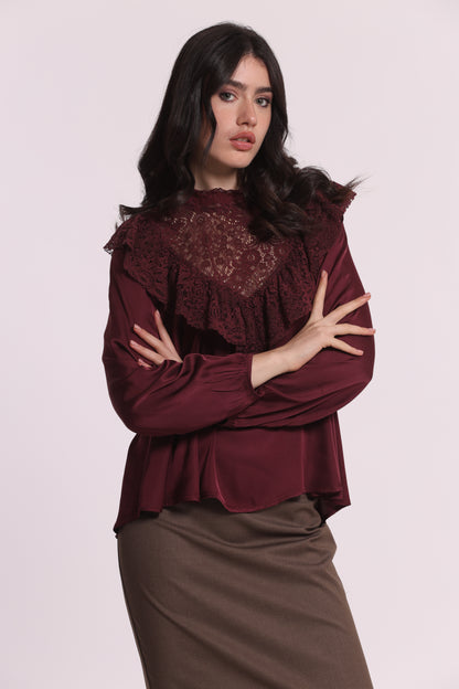 BLUSA IN RASO DI VISCOSA CON DETTAGLIO PIZZO