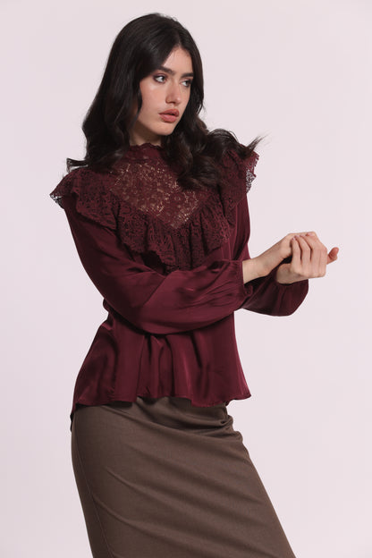 BLUSA IN RASO DI VISCOSA CON DETTAGLIO PIZZO