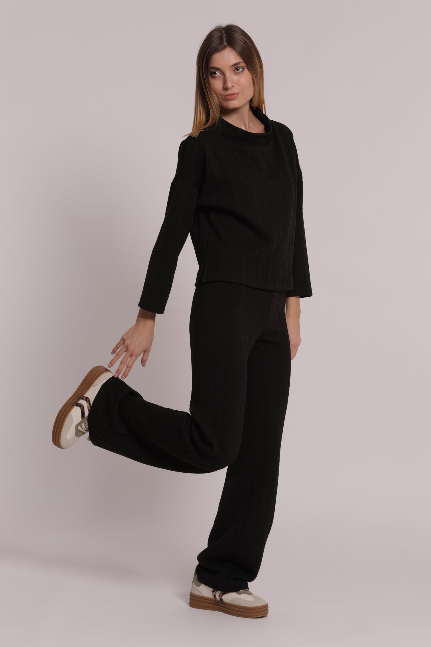 PANTALONE IN PUNTO MILANO CON TRECCIA