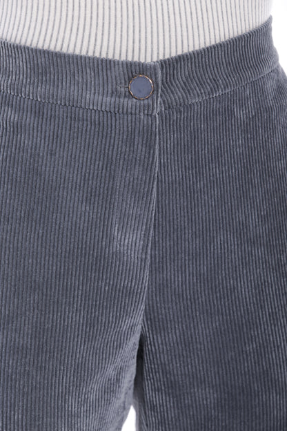 PANTALONE SIGARETTA CON ELASTICO IN VELLUTO A COSTA LARGA