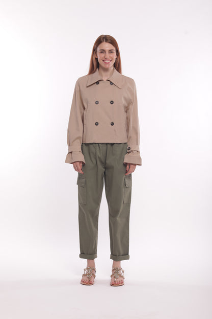 TRENCH CROPPED IN GABARDINA