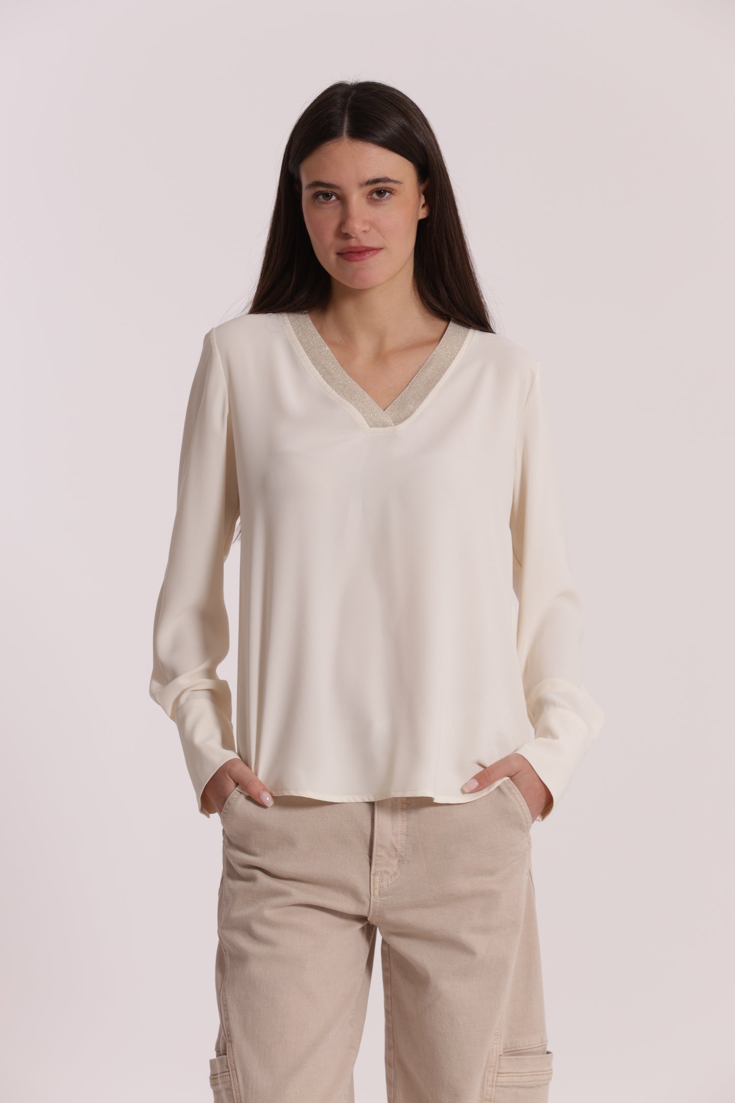 BLUSA SCOLLO A V CON DETTAGLIO LUREX
