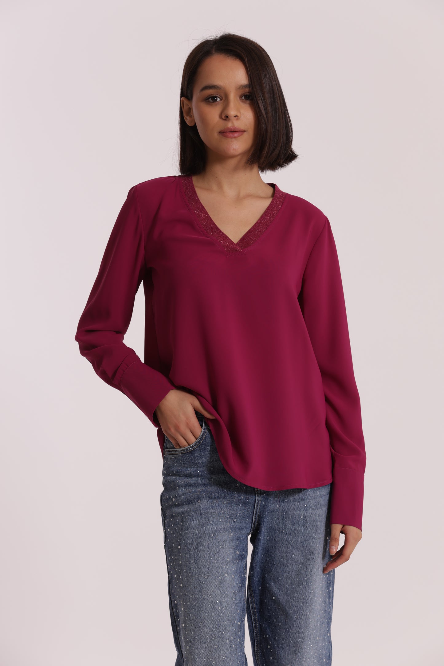 BLUSA SCOLLO A V CON DETTAGLIO LUREX