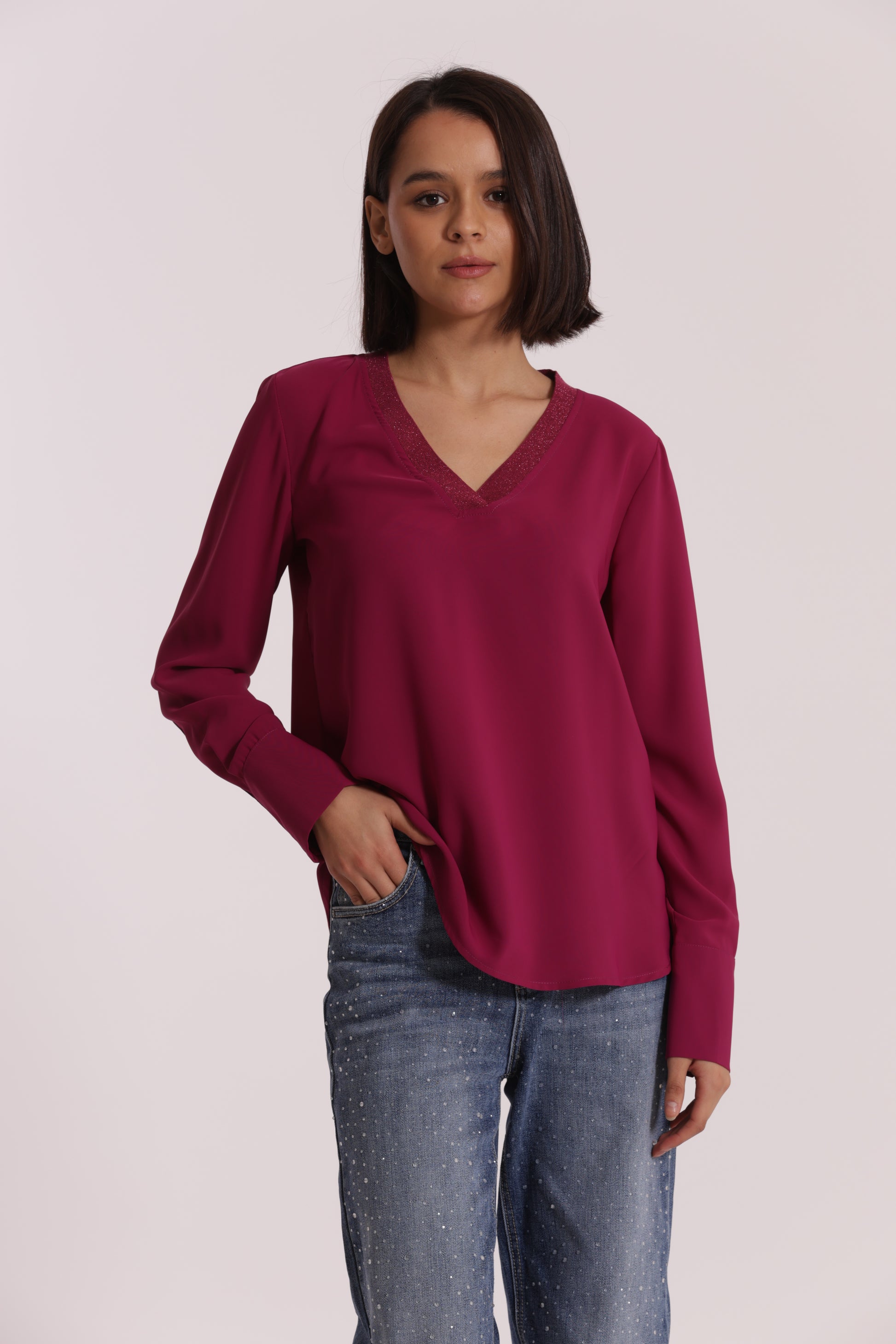 BLUSA SCOLLO A V CON DETTAGLIO LUREX