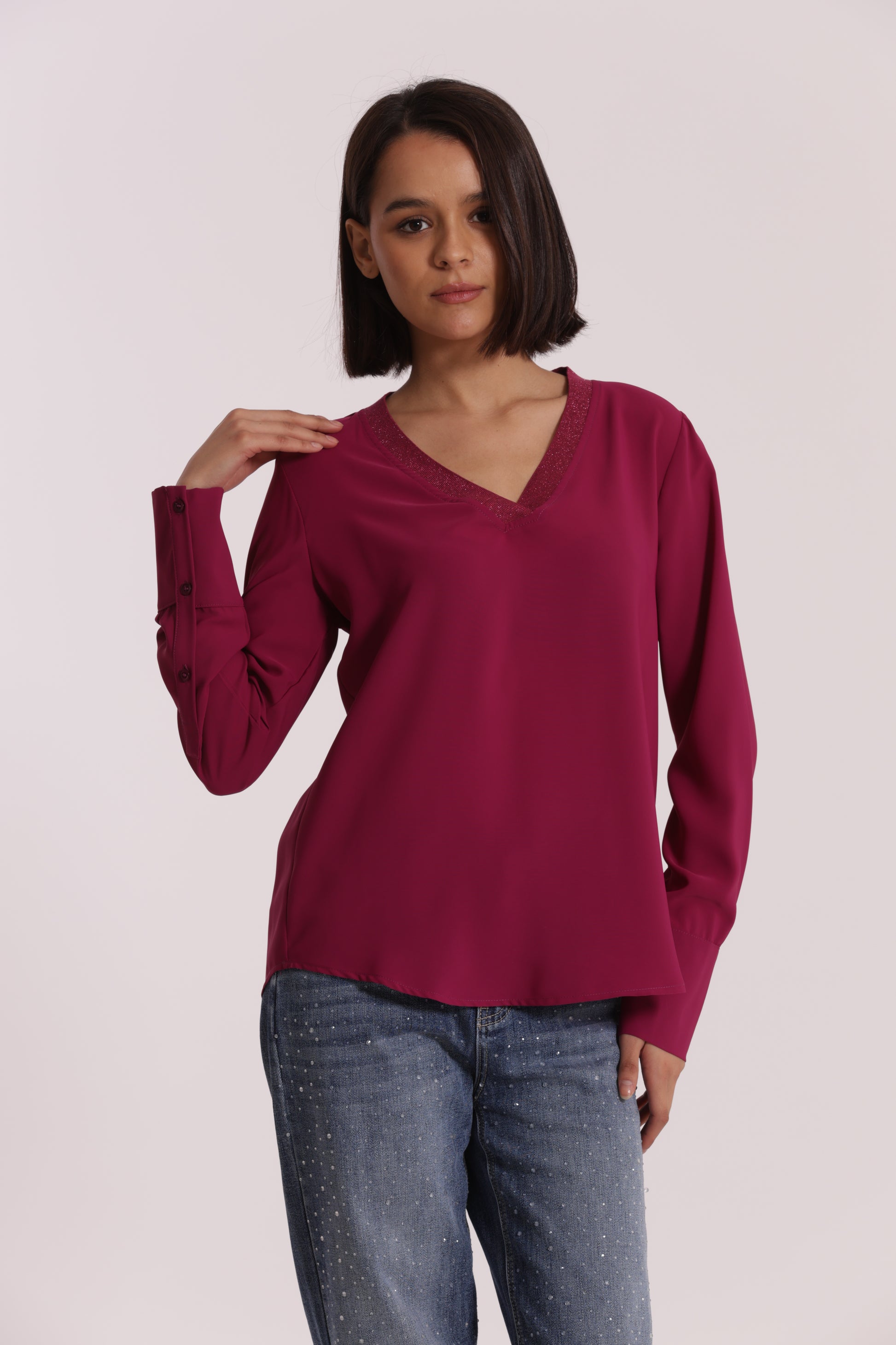 BLUSA SCOLLO A V CON DETTAGLIO LUREX