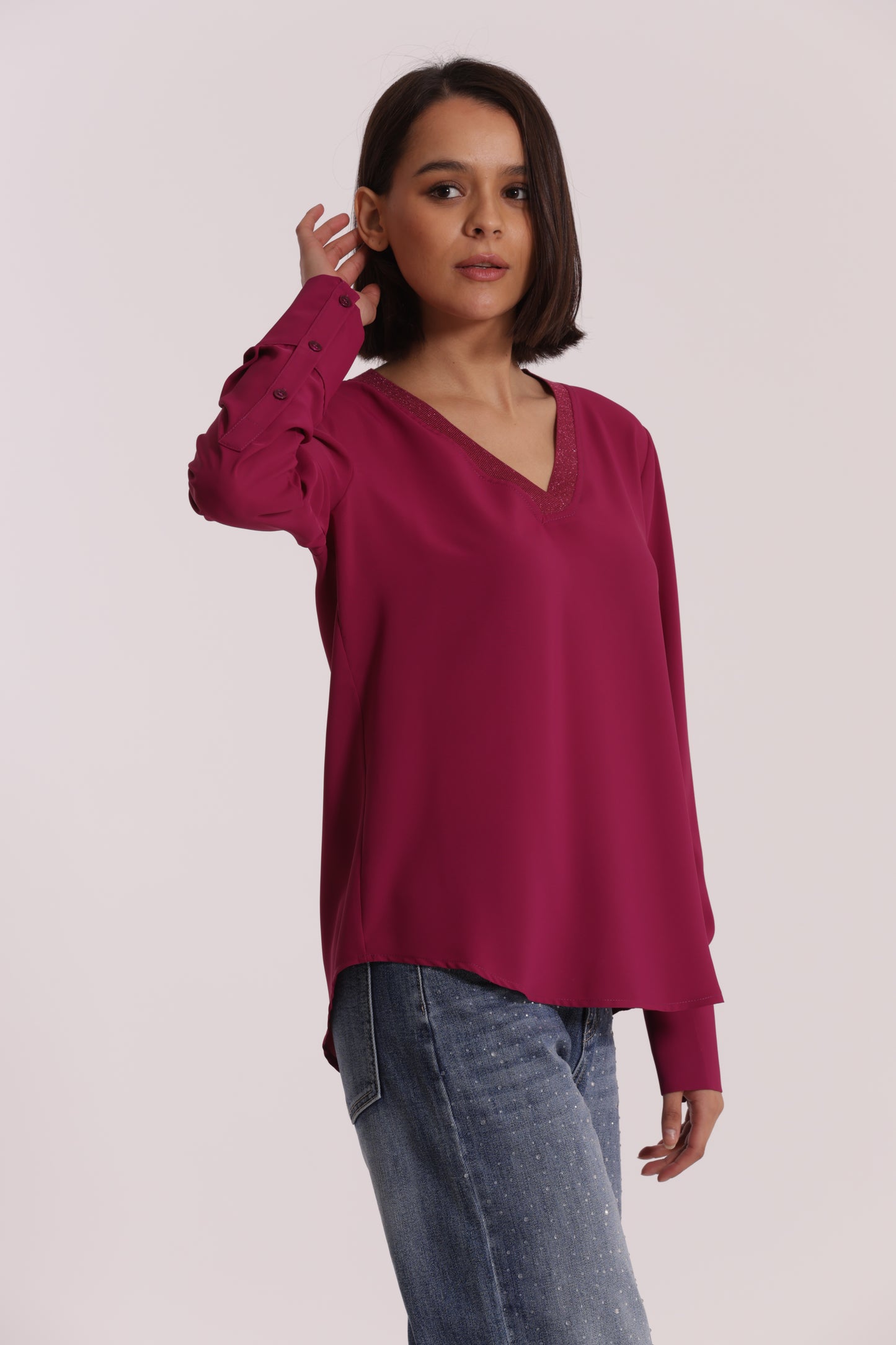 BLUSA SCOLLO A V CON DETTAGLIO LUREX