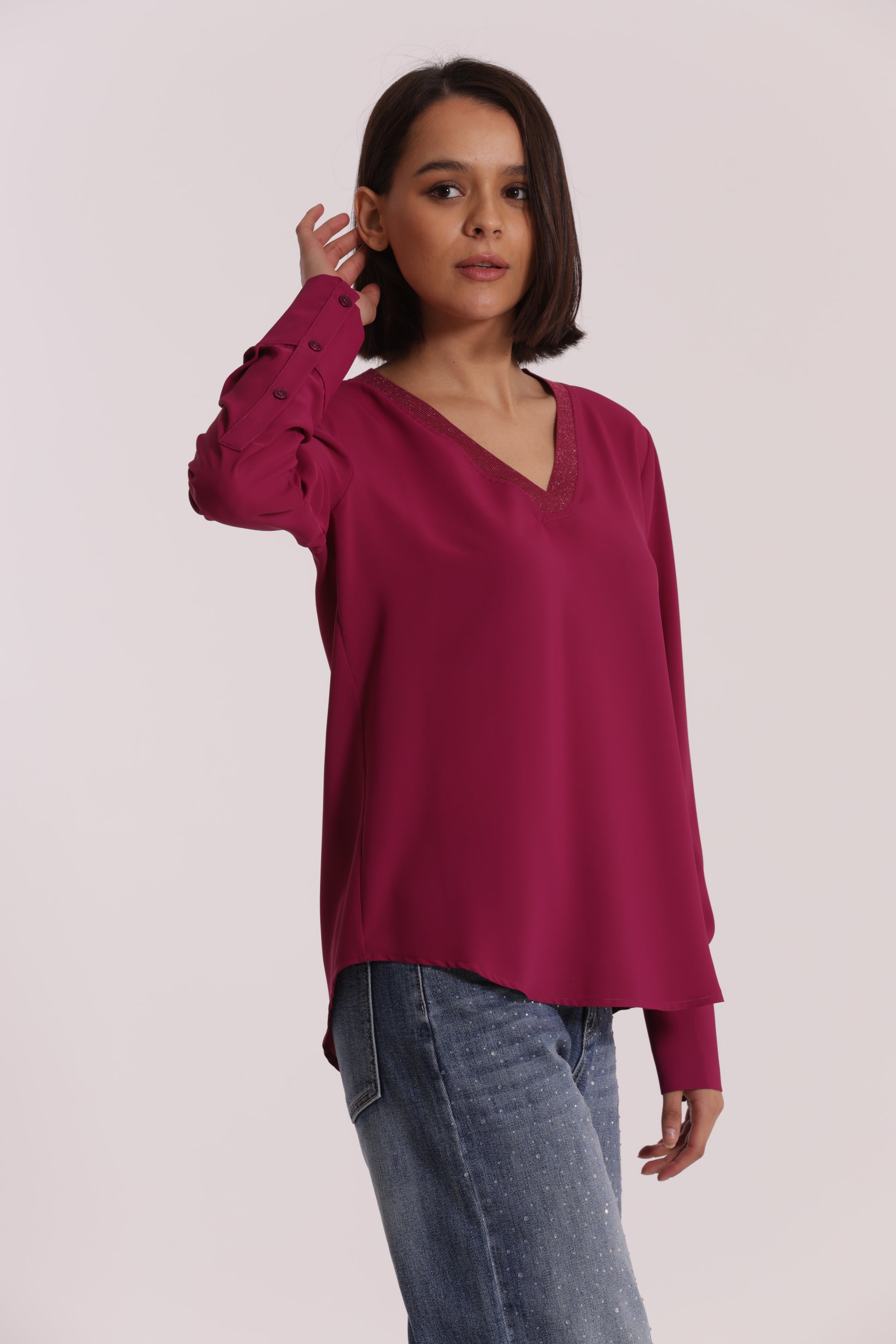 BLUSA SCOLLO A V CON DETTAGLIO LUREX