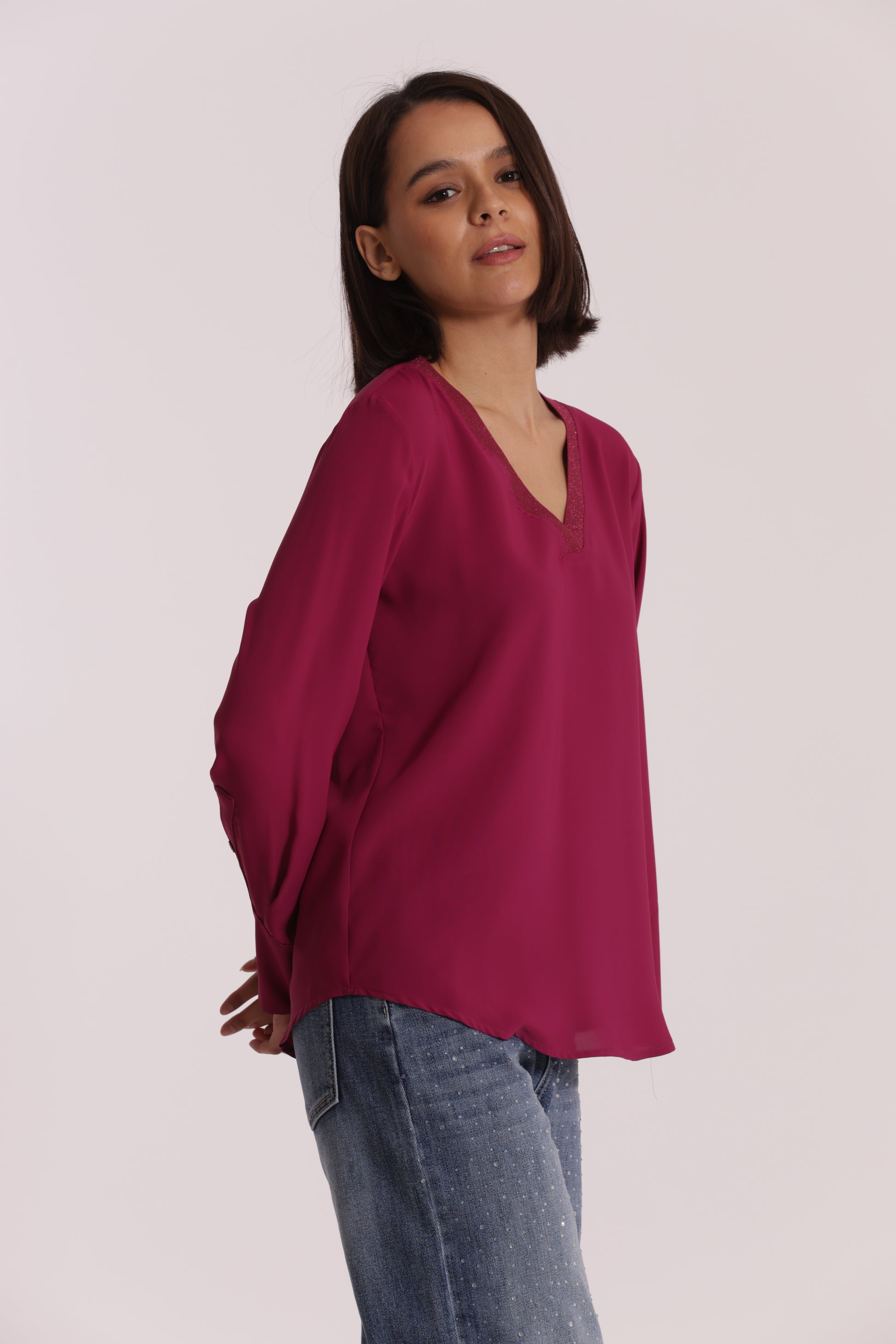 BLUSA SCOLLO A V CON DETTAGLIO LUREX