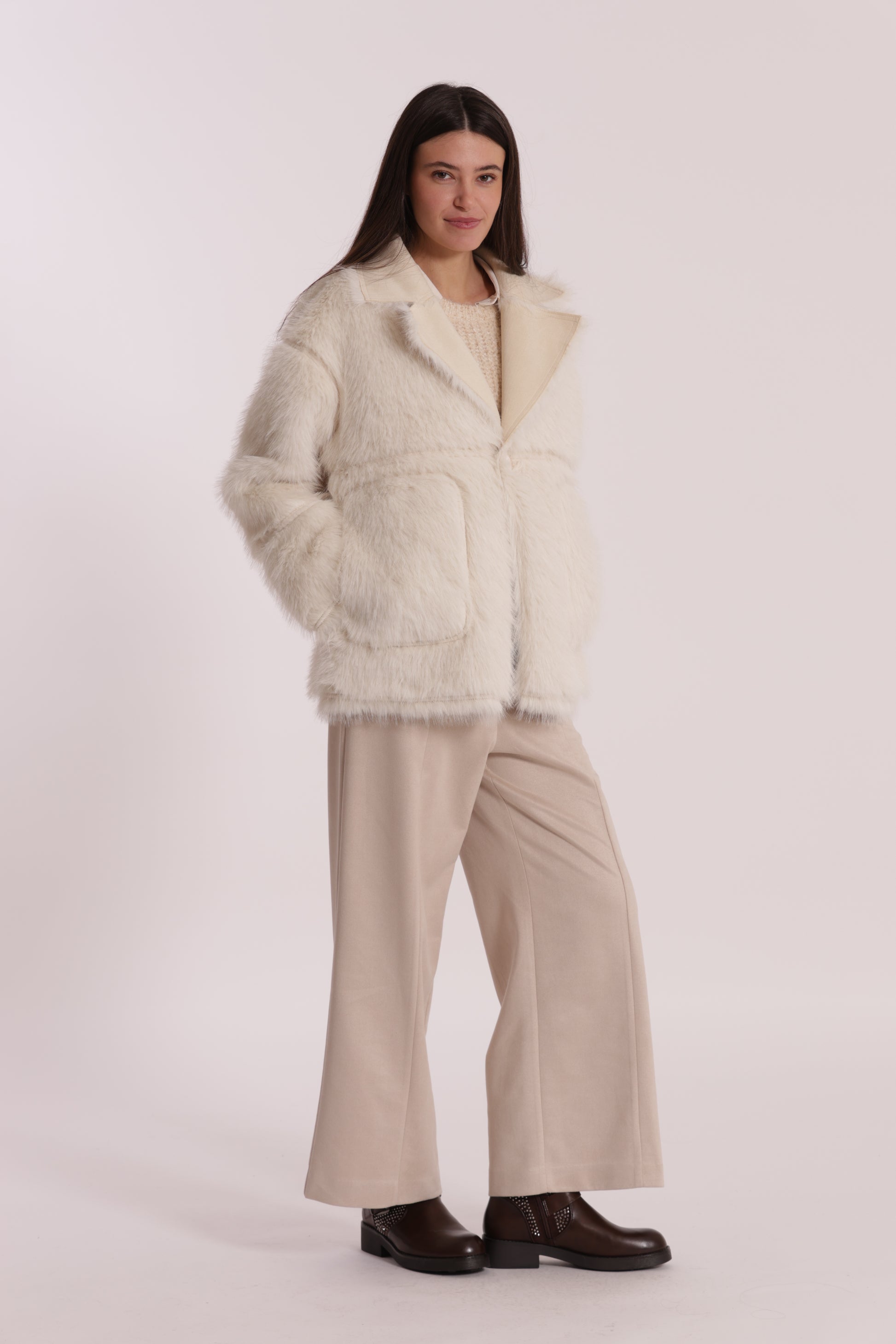 PANTALONE CROPPED EFFETTO CAMOSCIO