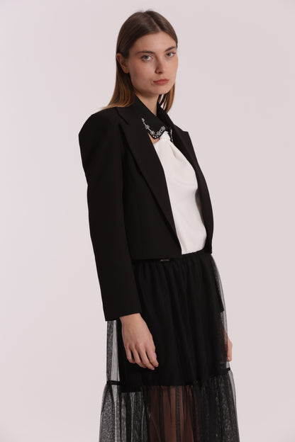 GIACCA CROPPED SENZA BOTTONI IN TESSUTO TECNICO