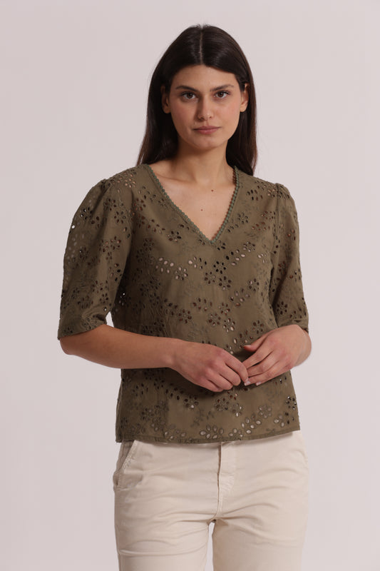 BLUSA SCOLLO A V IN SANGALLO