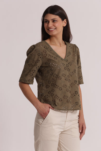 BLUSA SCOLLO A V IN SANGALLO