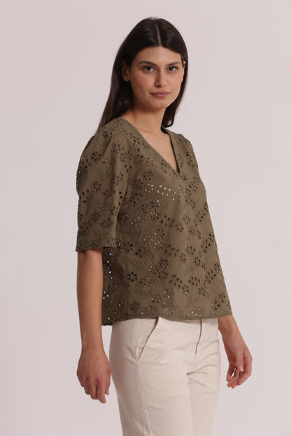 BLUSA SCOLLO A V IN SANGALLO