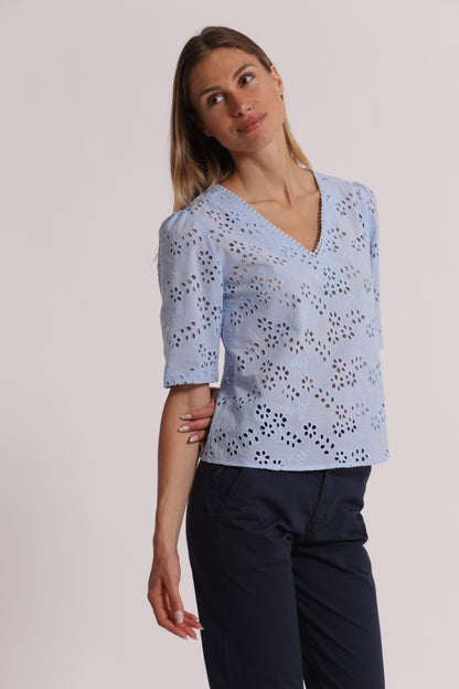 BLUSA SCOLLO A V IN SANGALLO