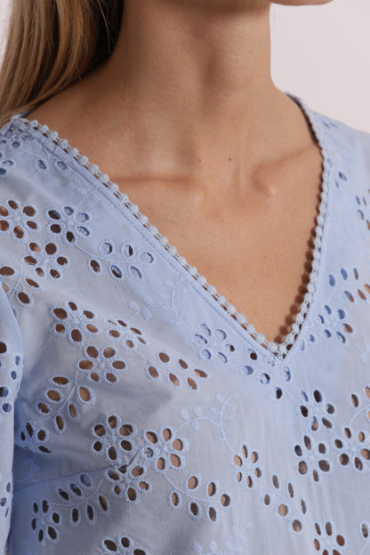 BLUSA SCOLLO A V IN SANGALLO