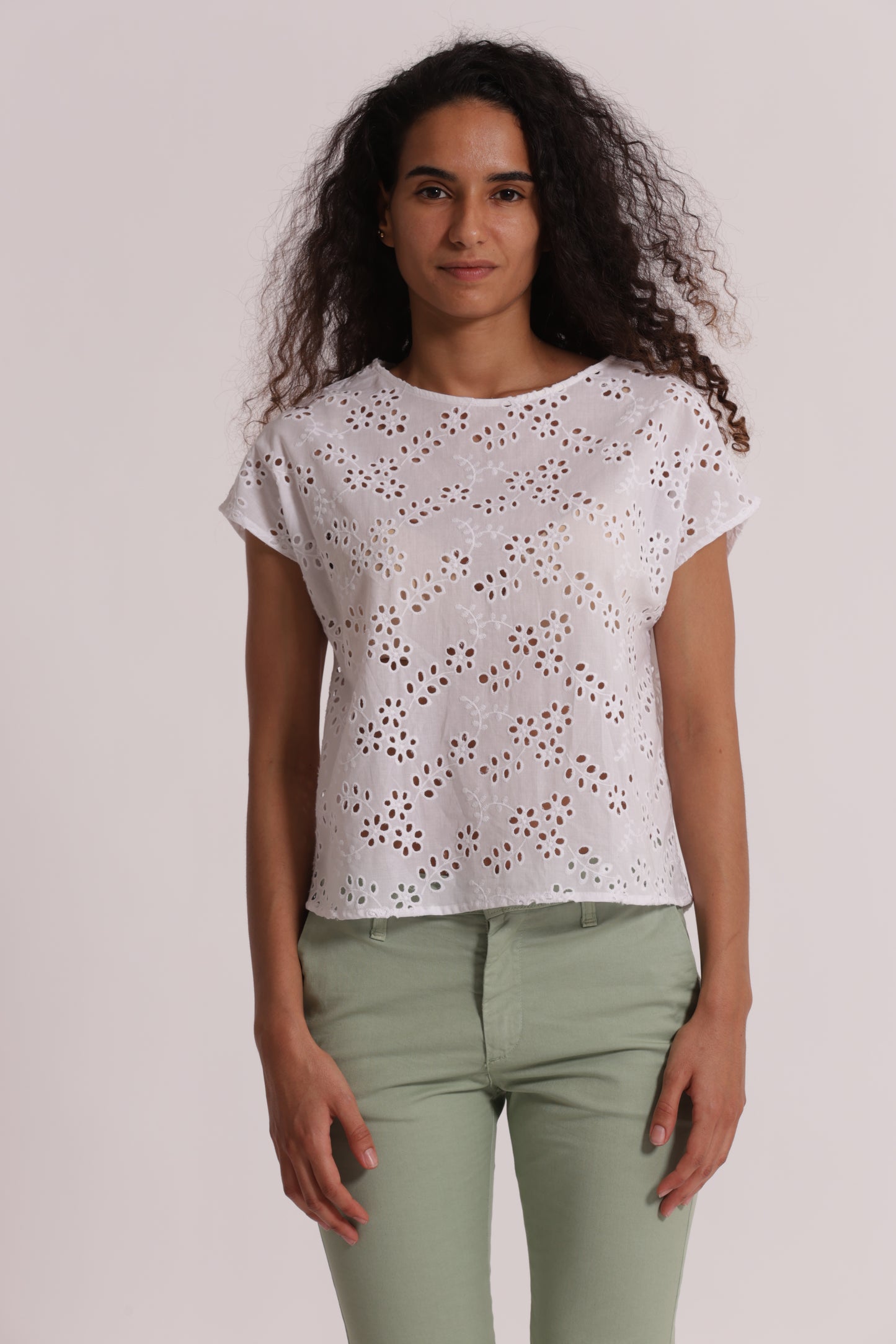 BLUSA SCOLLO TONDO IN SANGALLO