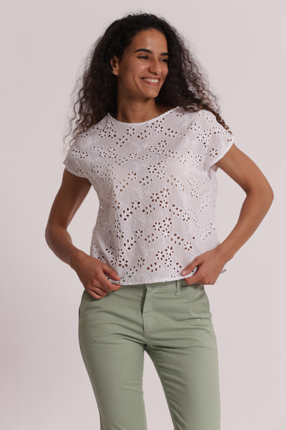 BLUSA SCOLLO TONDO IN SANGALLO