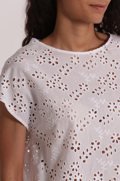 BLUSA SCOLLO TONDO IN SANGALLO