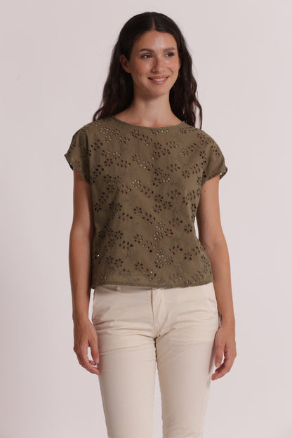 BLUSA SCOLLO TONDO IN SANGALLO