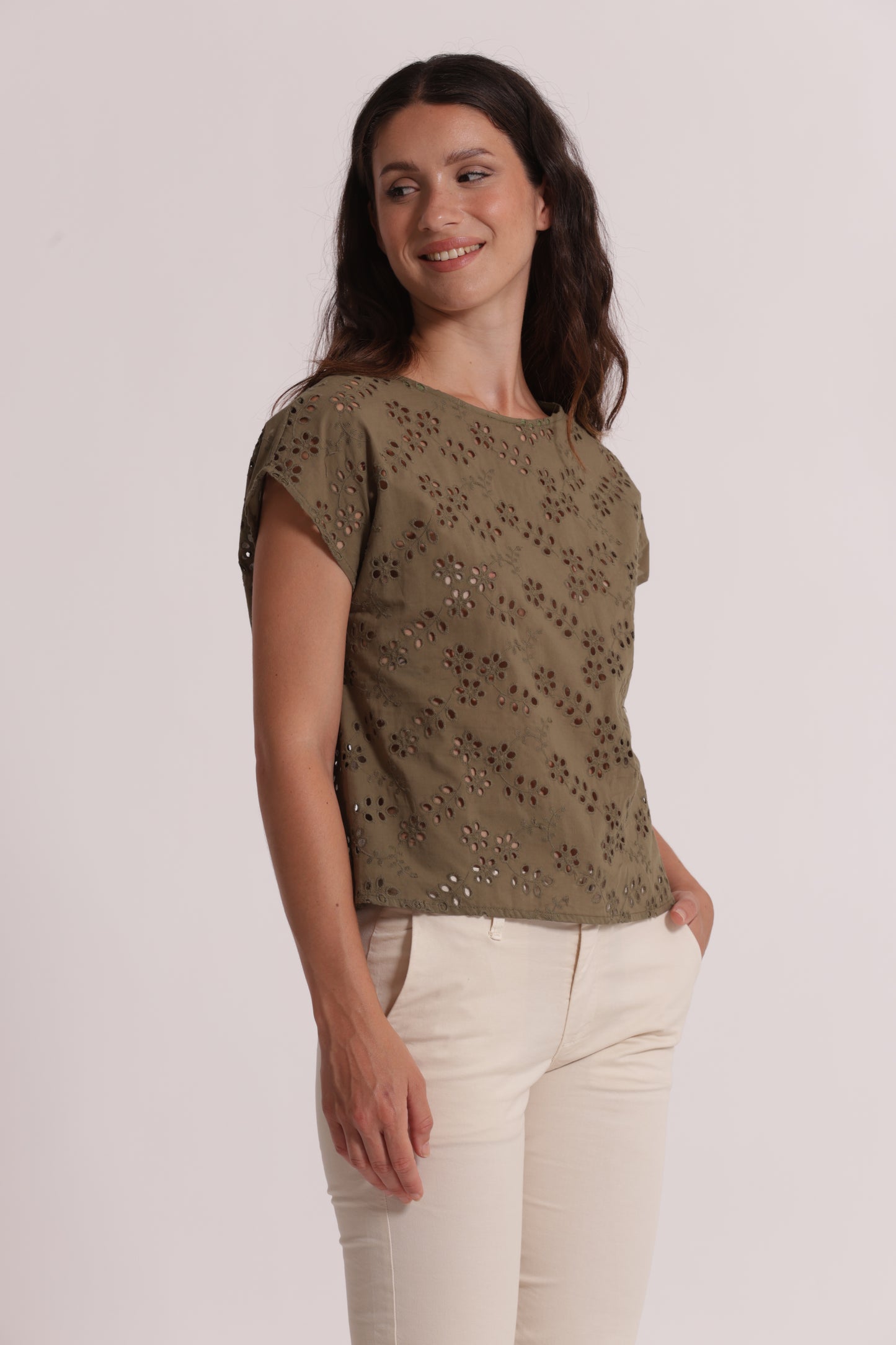 BLUSA SCOLLO TONDO IN SANGALLO