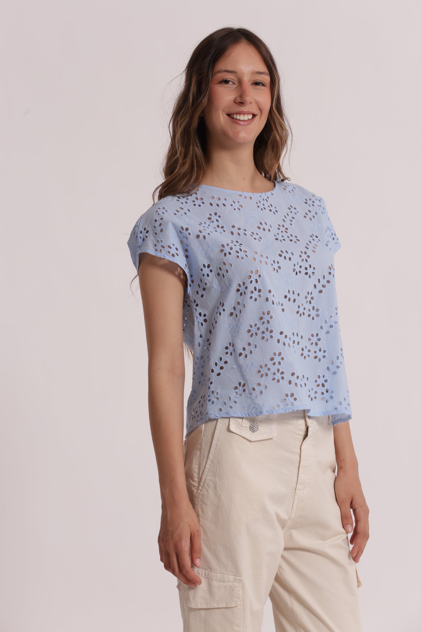 BLUSA SCOLLO TONDO IN SANGALLO