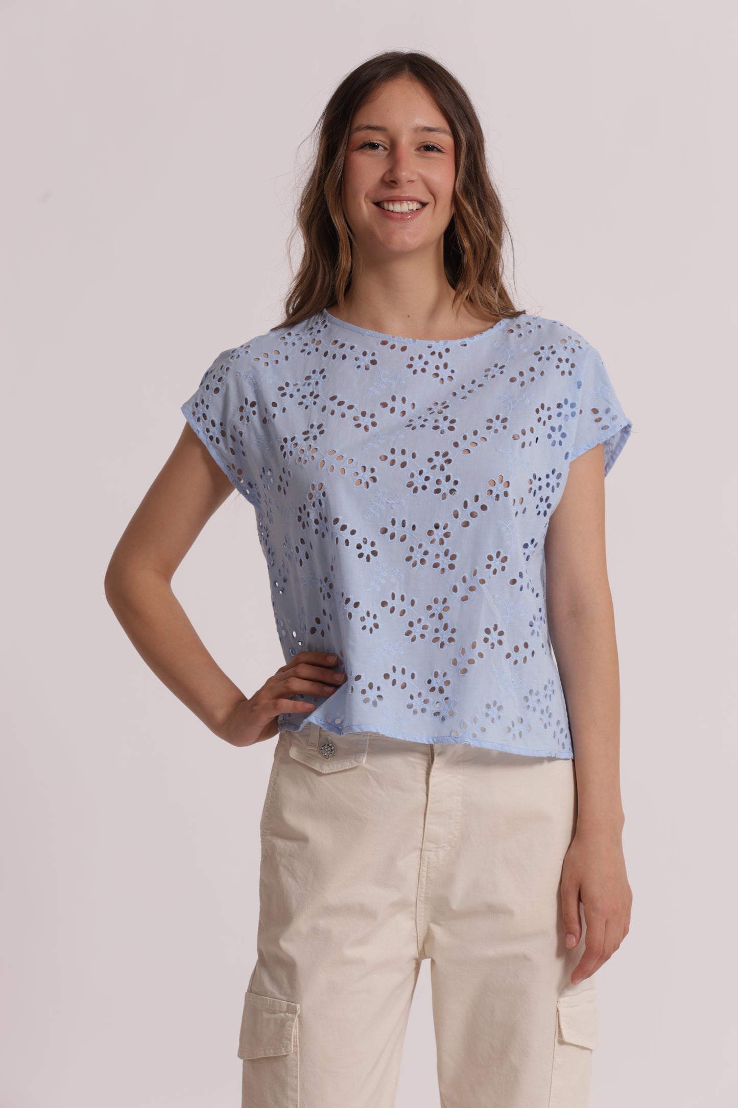 BLUSA SCOLLO TONDO IN SANGALLO