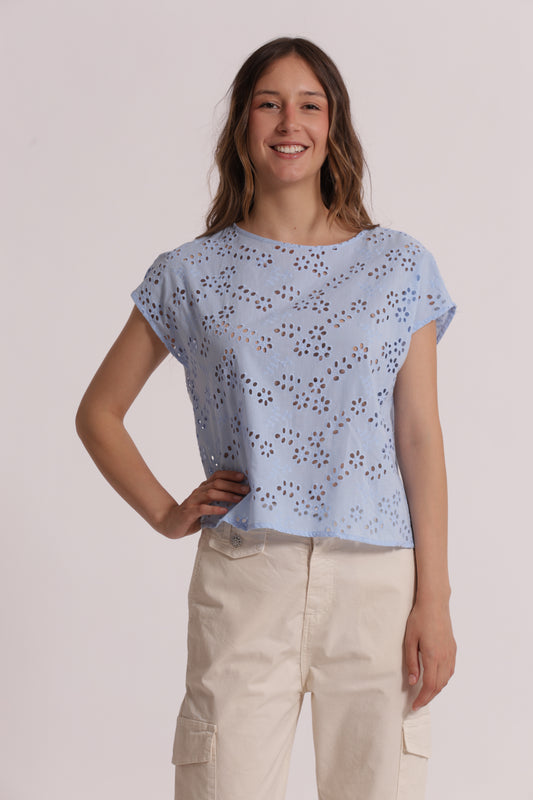 BLUSA SCOLLO TONDO IN SANGALLO