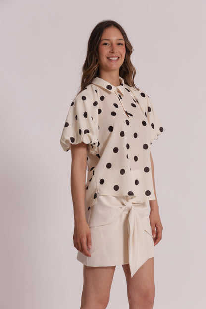 BLUSA CON MANICHE A PALLONCINO FANTASIA POIS