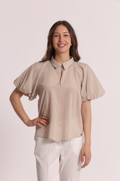 BLUSA CON MANICHE A PALLONCINO A RIGHE
