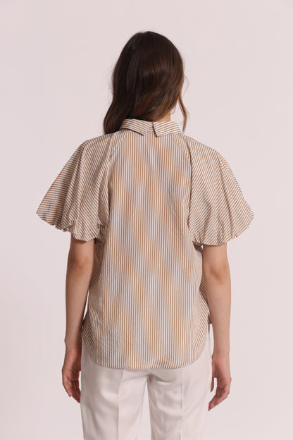 BLUSA CON MANICHE A PALLONCINO A RIGHE