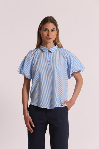 BLUSA CON MANICHE A PALLONCINO A RIGHE