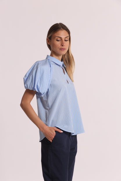 BLUSA CON MANICHE A PALLONCINO A RIGHE