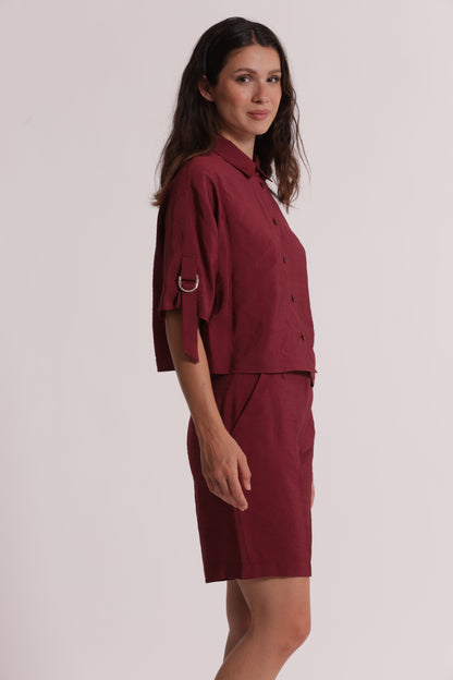 CAMICIA CROPPED CON FIBBIE SU MANICHE IN MODAL CUPRO