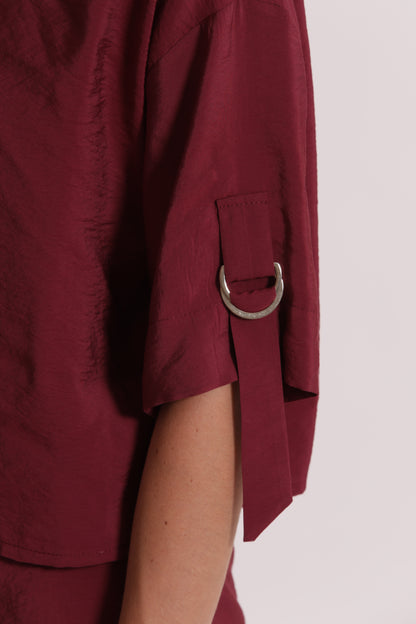CAMICIA CROPPED CON FIBBIE SU MANICHE IN MODAL CUPRO