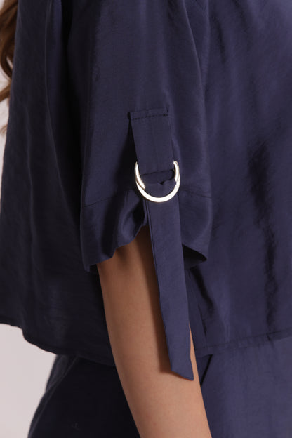 CAMICIA CROPPED CON FIBBIE SU MANICHE IN MODAL CUPRO