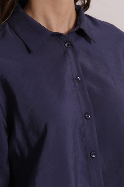 CAMICIA CROPPED CON FIBBIE SU MANICHE IN MODAL CUPRO