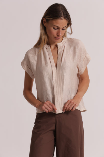 BLUSA CON COLLO ALLA COREANA IN CREPONNE