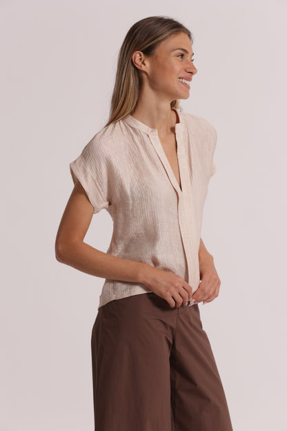 BLUSA CON COLLO ALLA COREANA IN CREPONNE
