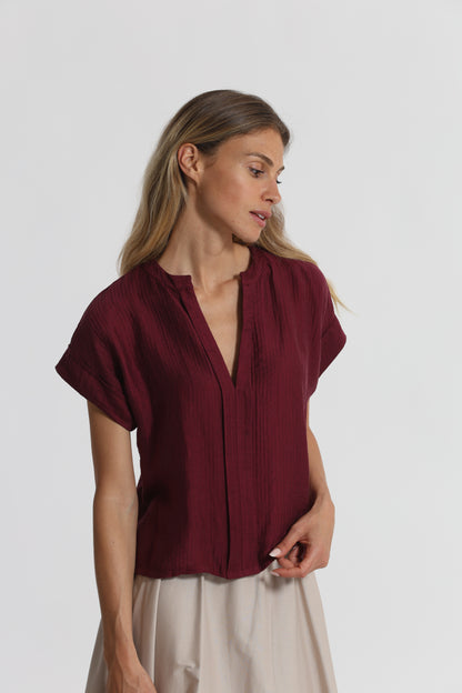 BLUSA CON COLLO ALLA COREANA IN CREPONNE