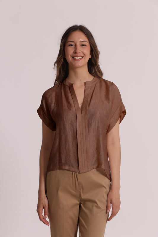 BLUSA CON COLLO ALLA COREANA IN CREPONNE