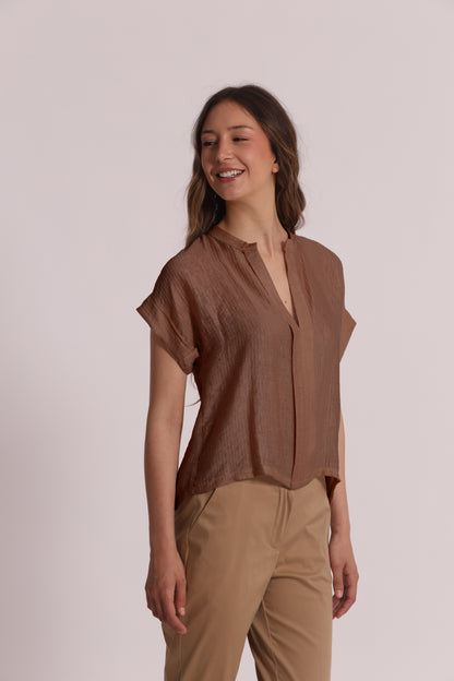 BLUSA CON COLLO ALLA COREANA IN CREPONNE