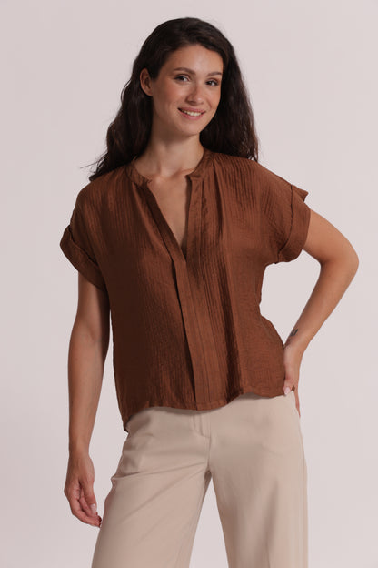 BLUSA CON COLLO ALLA COREANA IN CREPONNE